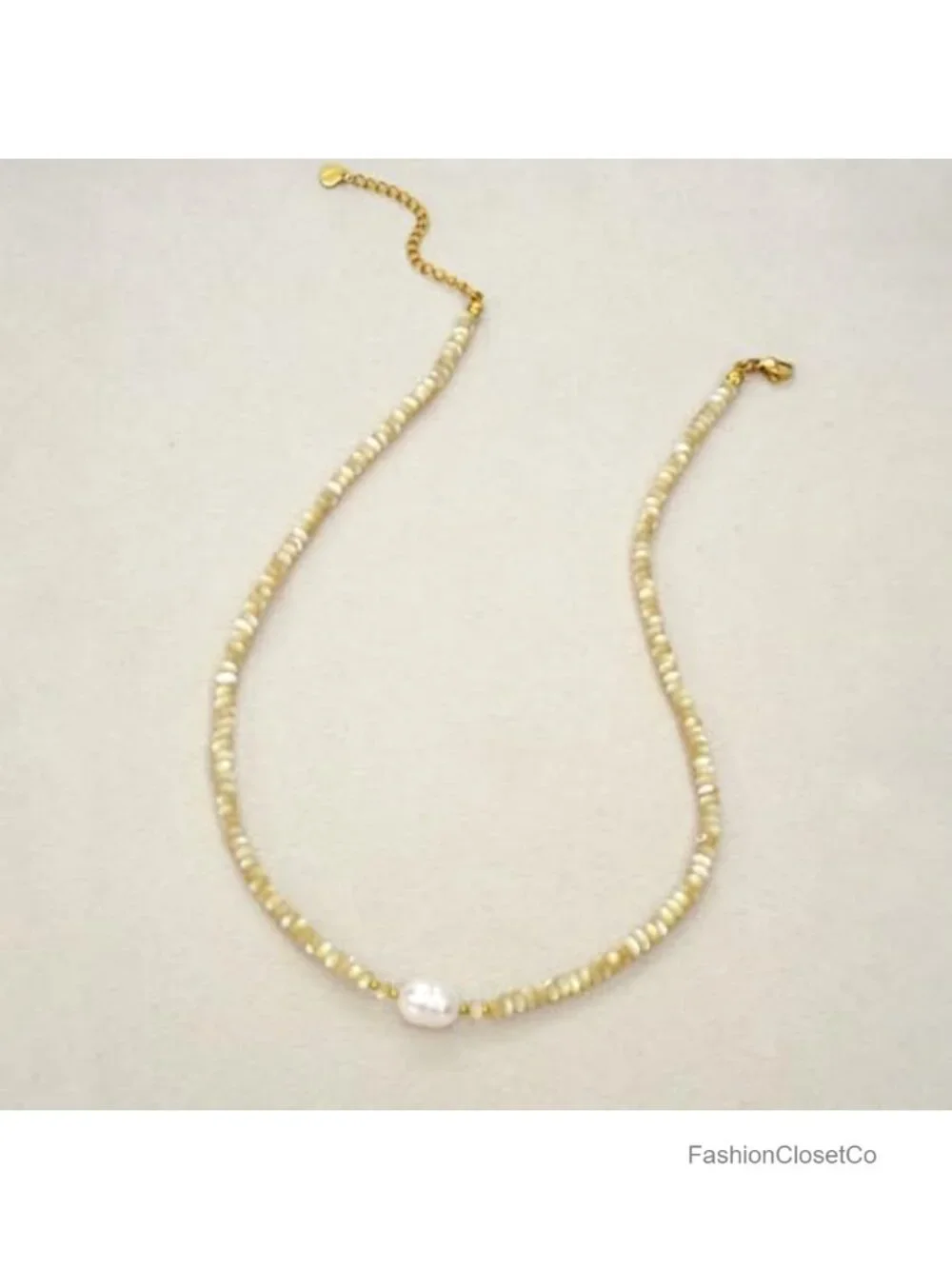 Gold Plated Beaded Necklace Women Seashell Pearl Choker Adjustable
